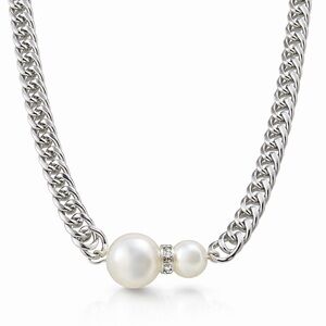 Double Pearl Silver Chain Necklace
